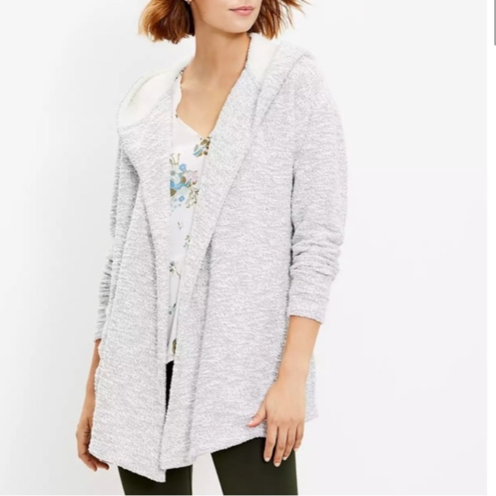 LOFT NWT Women's‎ Boucle Hooded Grey Open Cardigan